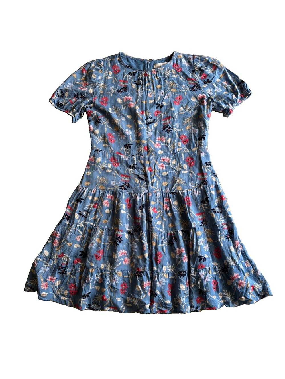 LOFT Blue Floral Fit & Flare Round Neck Short Sleeve Lined Knee Dress Size 8 NWT